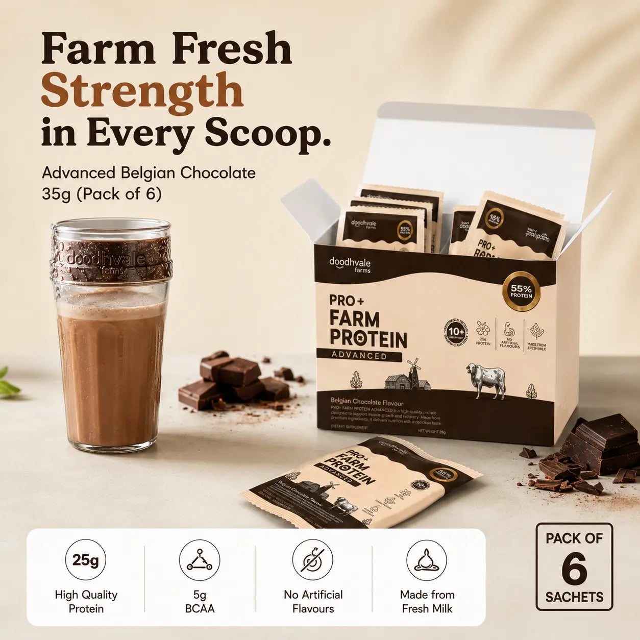 PRO+ Farm Protein Sachet Advanced - Belgian Chocolate - 25g/scoop