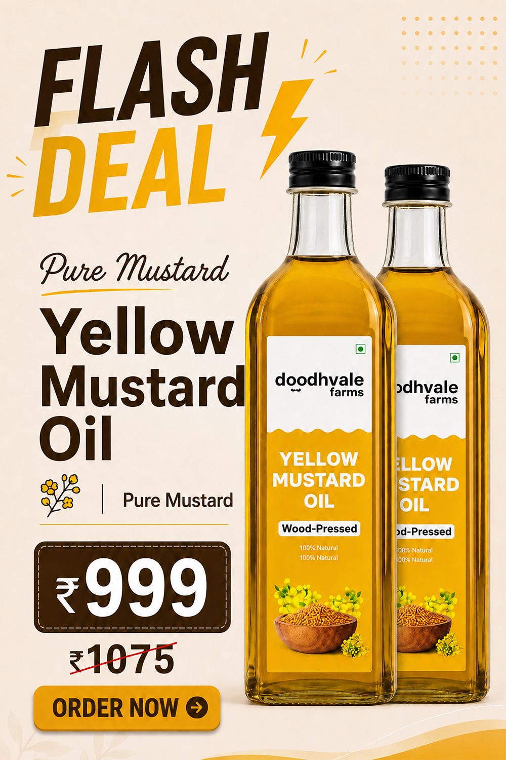 Yellow Mustard Oil - Wood Pressed 1L (2 Unit Pack)