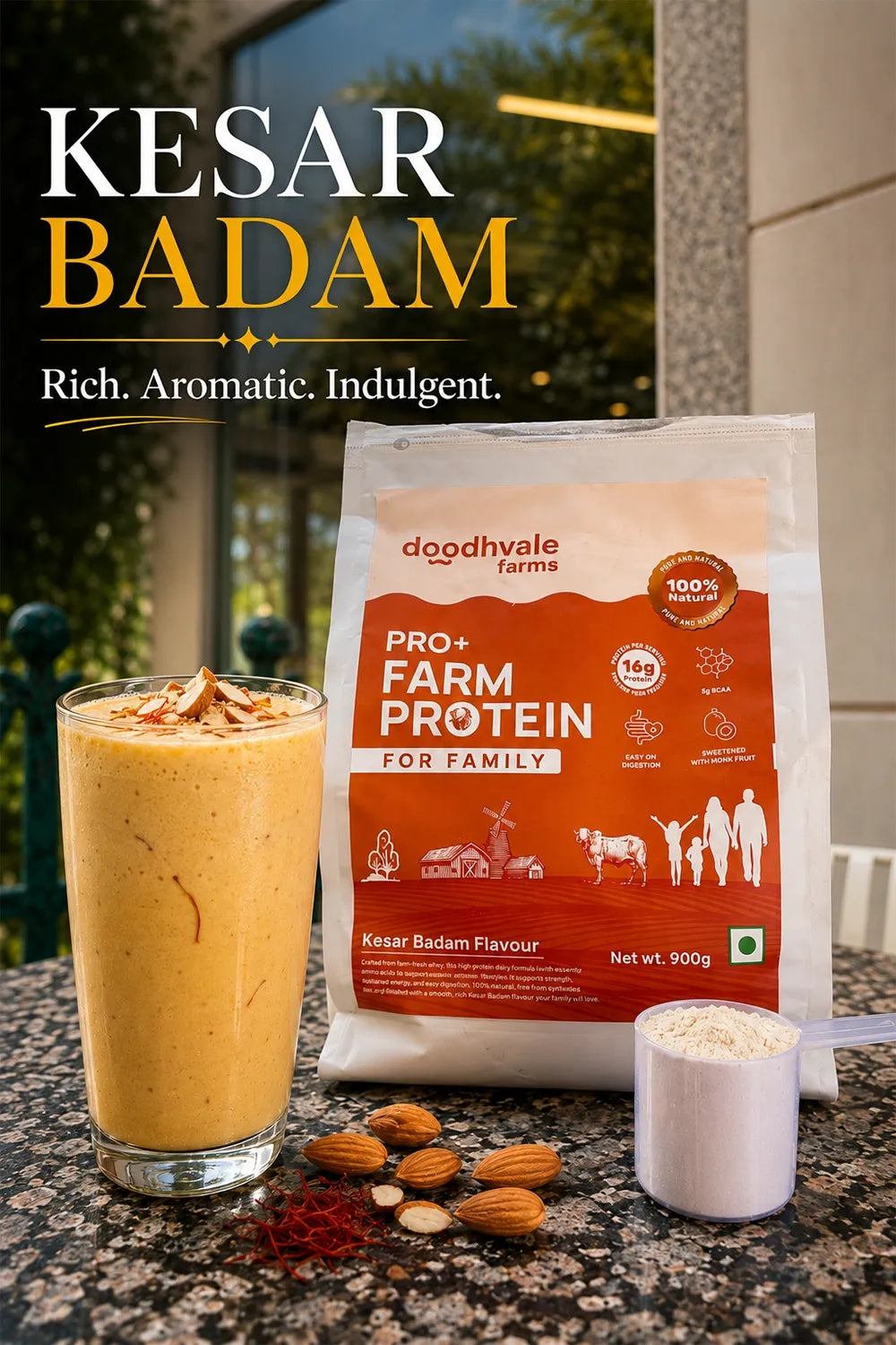 PRO+ Farm Protein Sachet For Family - Kesar Badam - 16g/scoop