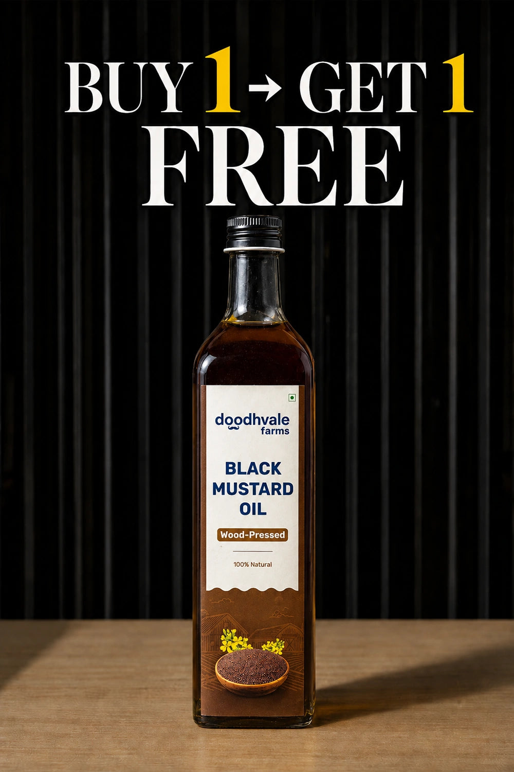 Black Mustard Oil - Wood Pressed 1L (Buy 1 Get 1 Free)