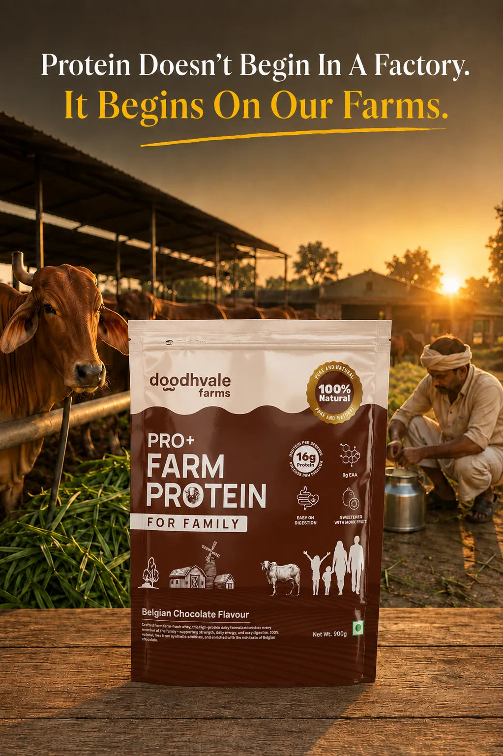 PRO+ Farm Protein For Family - Belgian Chocolate - (450g) - 16g/scoop + Free Gift