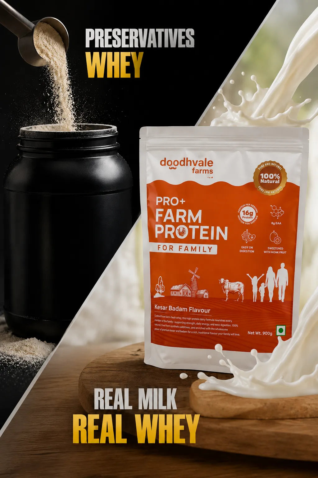 PRO+ Farm Protein For Family - Kesar Badam (450g) - 16g/scoop + Free Gift