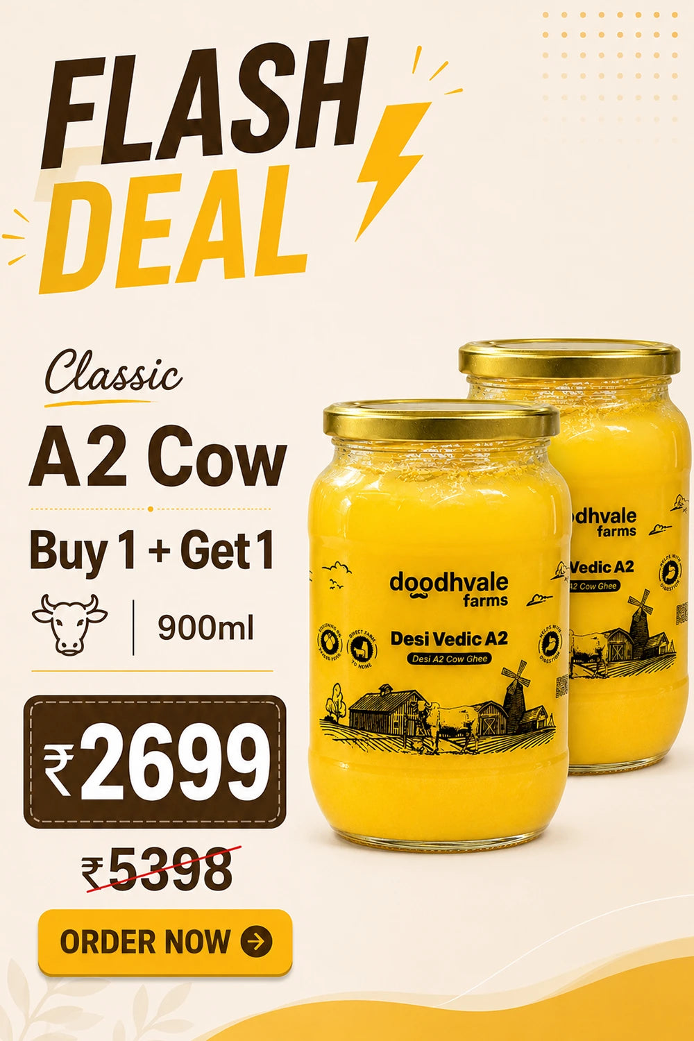 Cow A2 Vedic Desi Ghee - (900 ML)