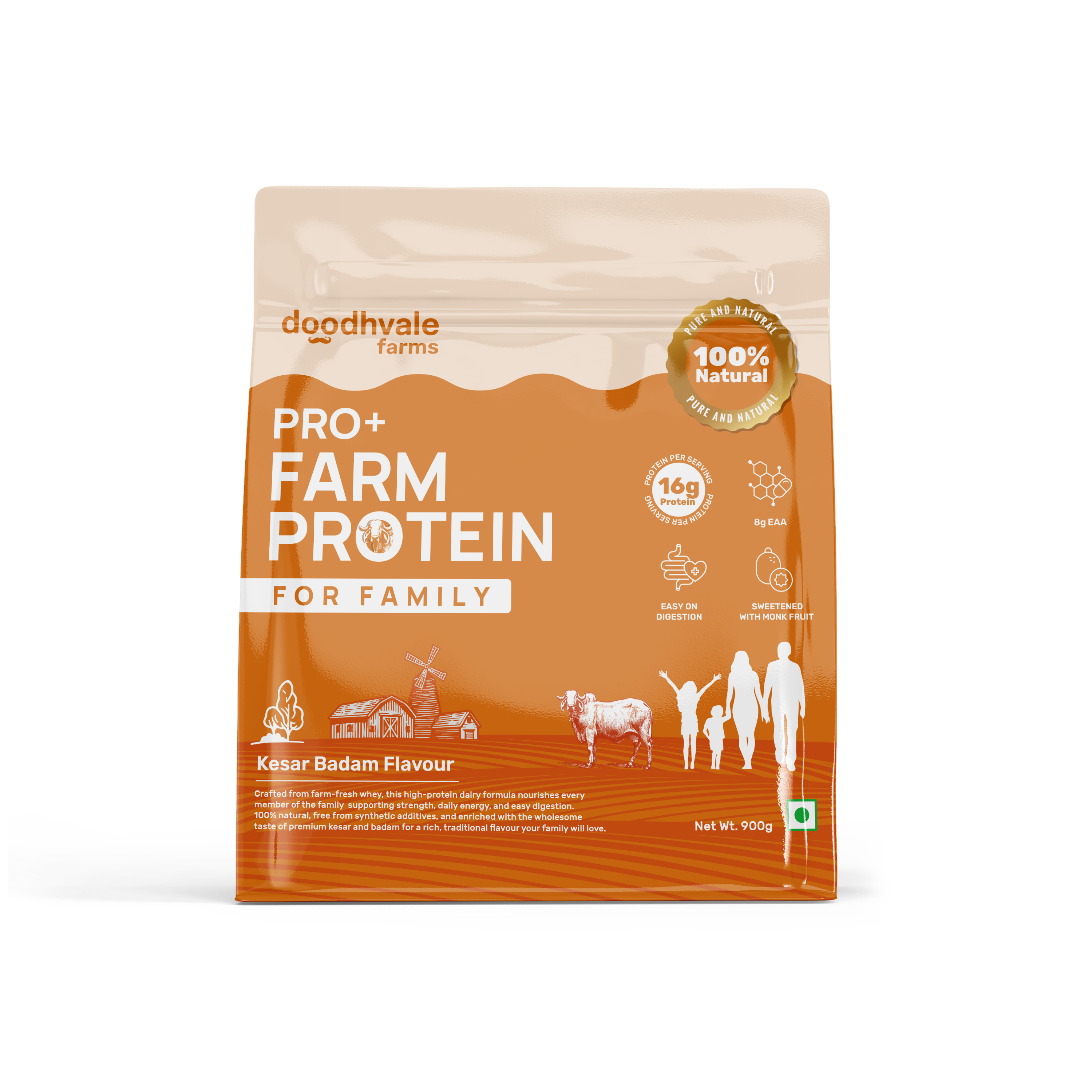 PRO+ Farm Protein For Family - Kesar Badam - 16g/scoop + Free Gift