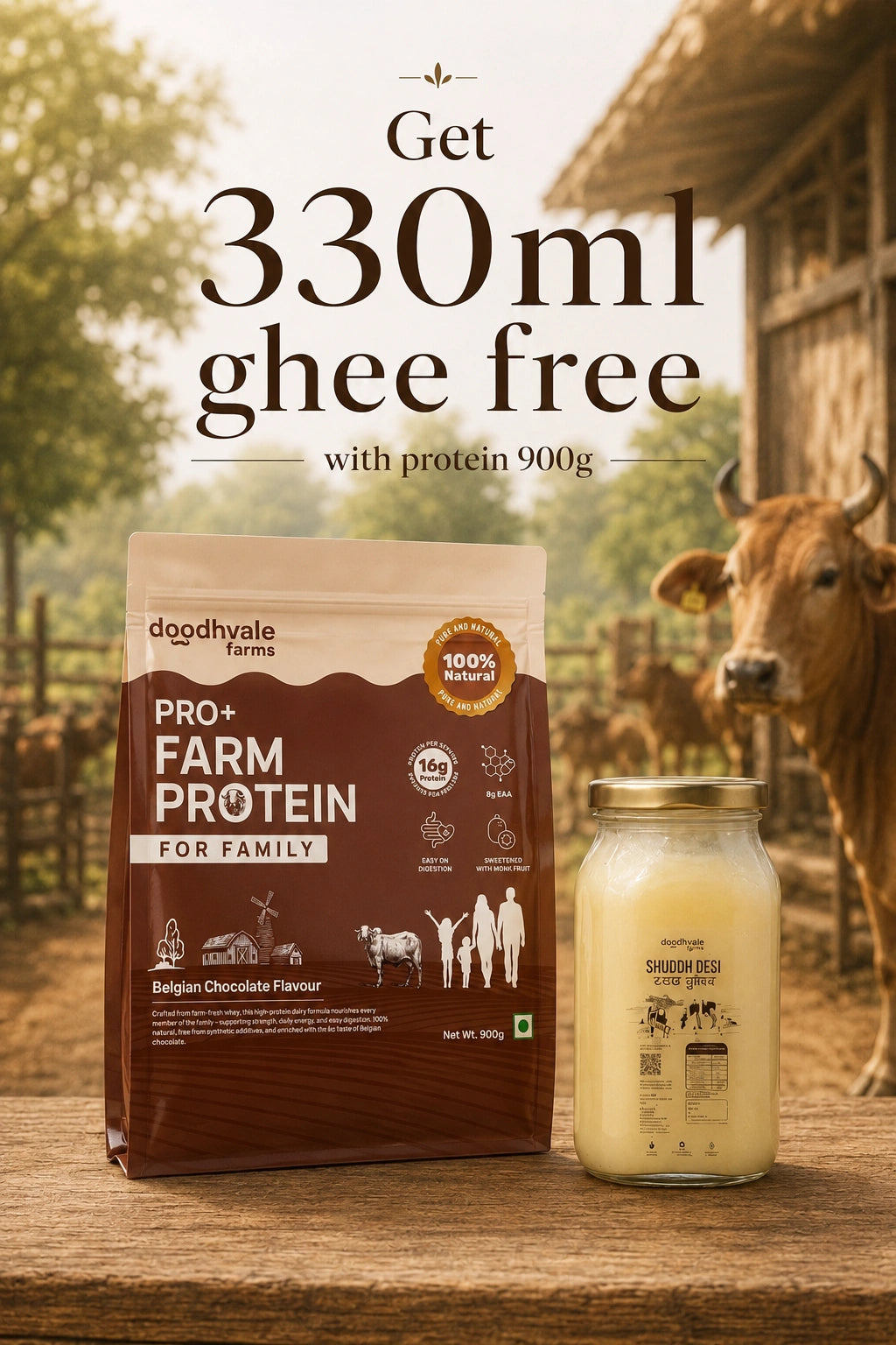 PRO+ Farm Protein For Family - Belgian Chocolate - (450g) - 16g/scoop + Free Gift