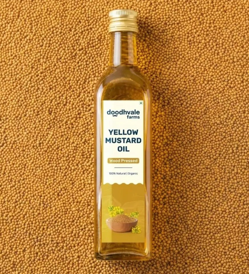🎁 Yellow Mustard Oil - Wood Pressed - 1 Litre - Glass Bottle