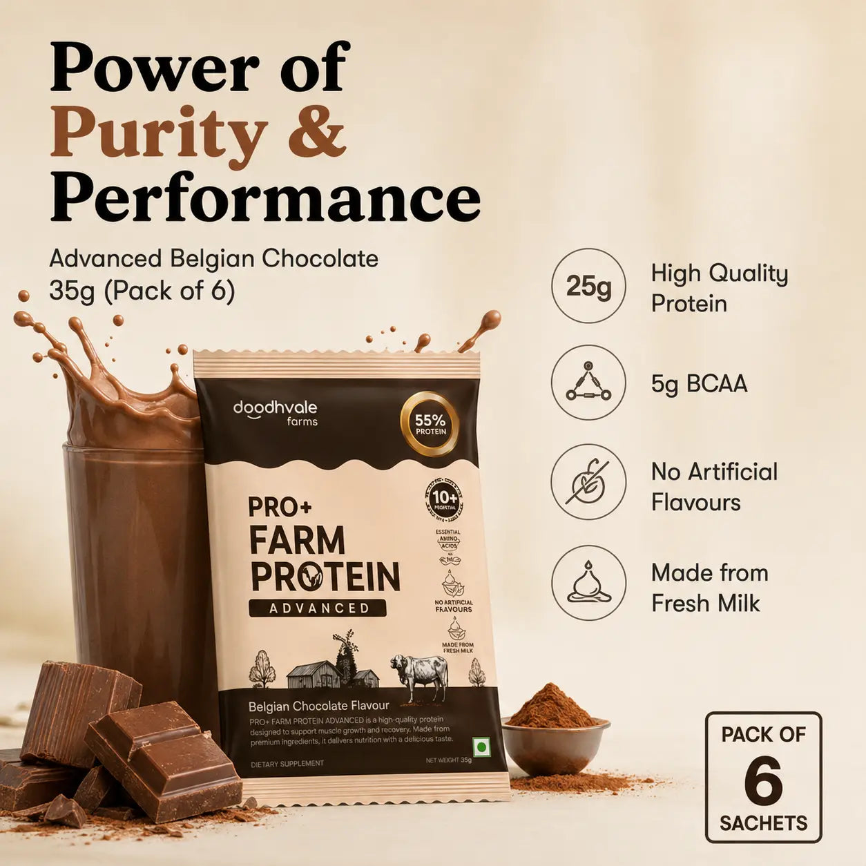 PRO+ Farm Protein Sachet Advanced - Belgian Chocolate - 25g/scoop