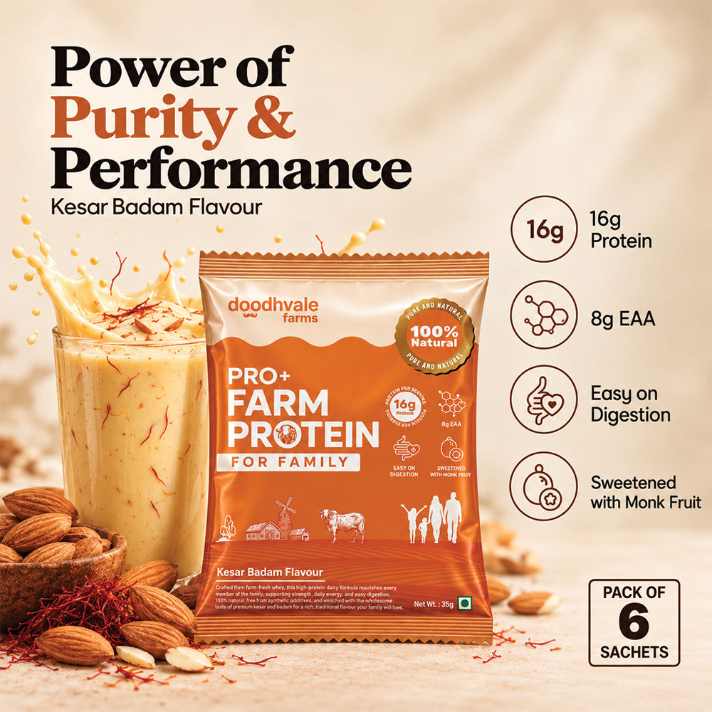 PRO+ Farm Protein Sachet For Family - Kesar Badam - 16g/scoop