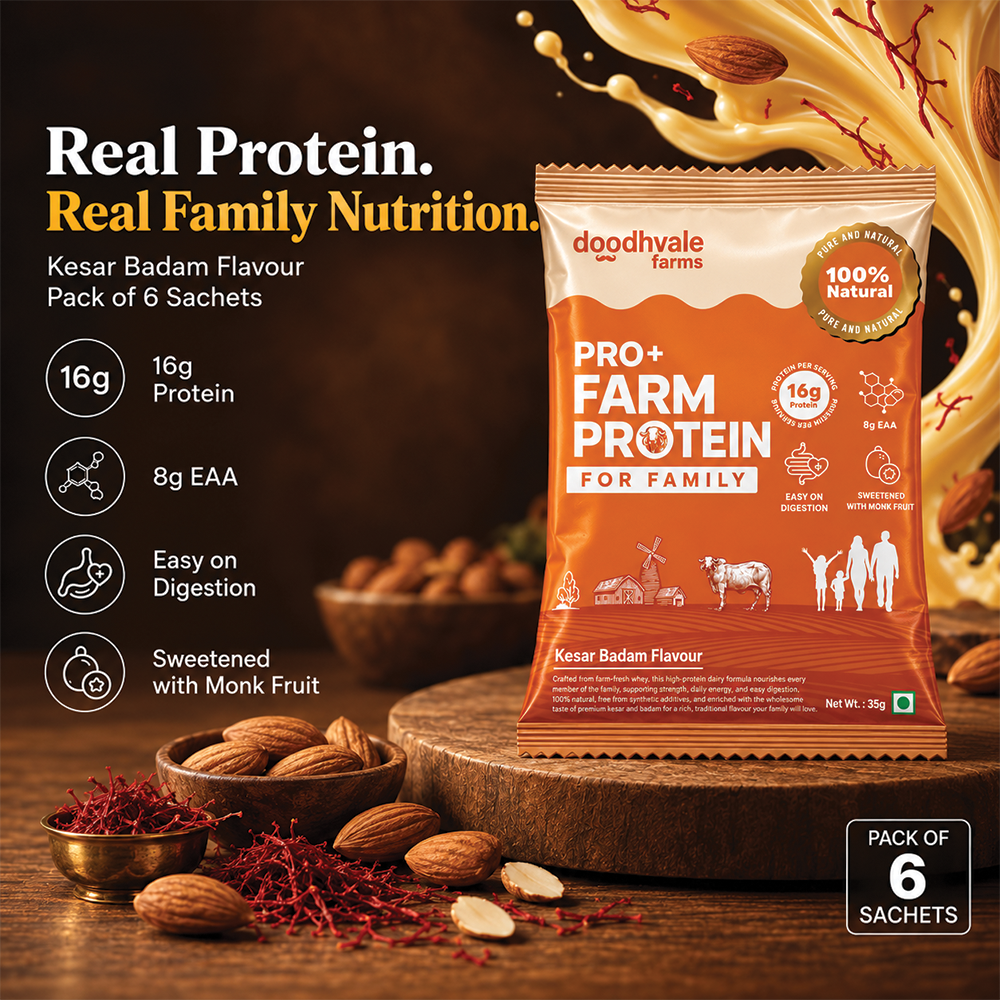 PRO+ Farm Protein Sachet For Family - Kesar Badam - 16g/scoop