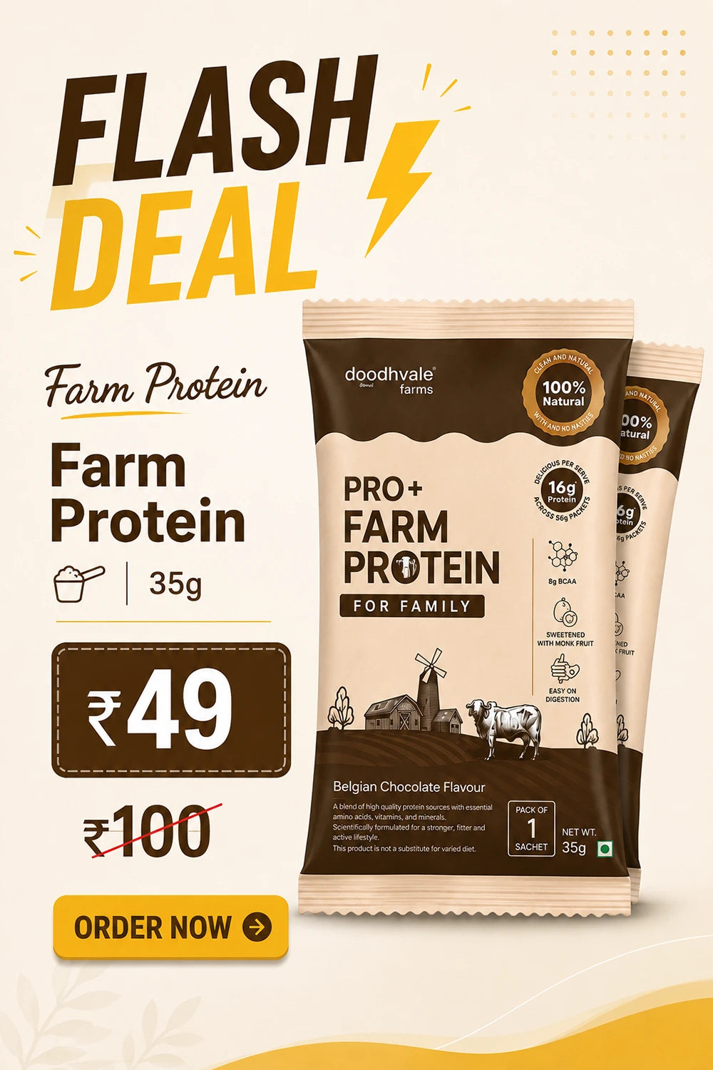 Flash Sale - PRO+ Farm Protein For Family - Belgian Chocolate - 16g/sc