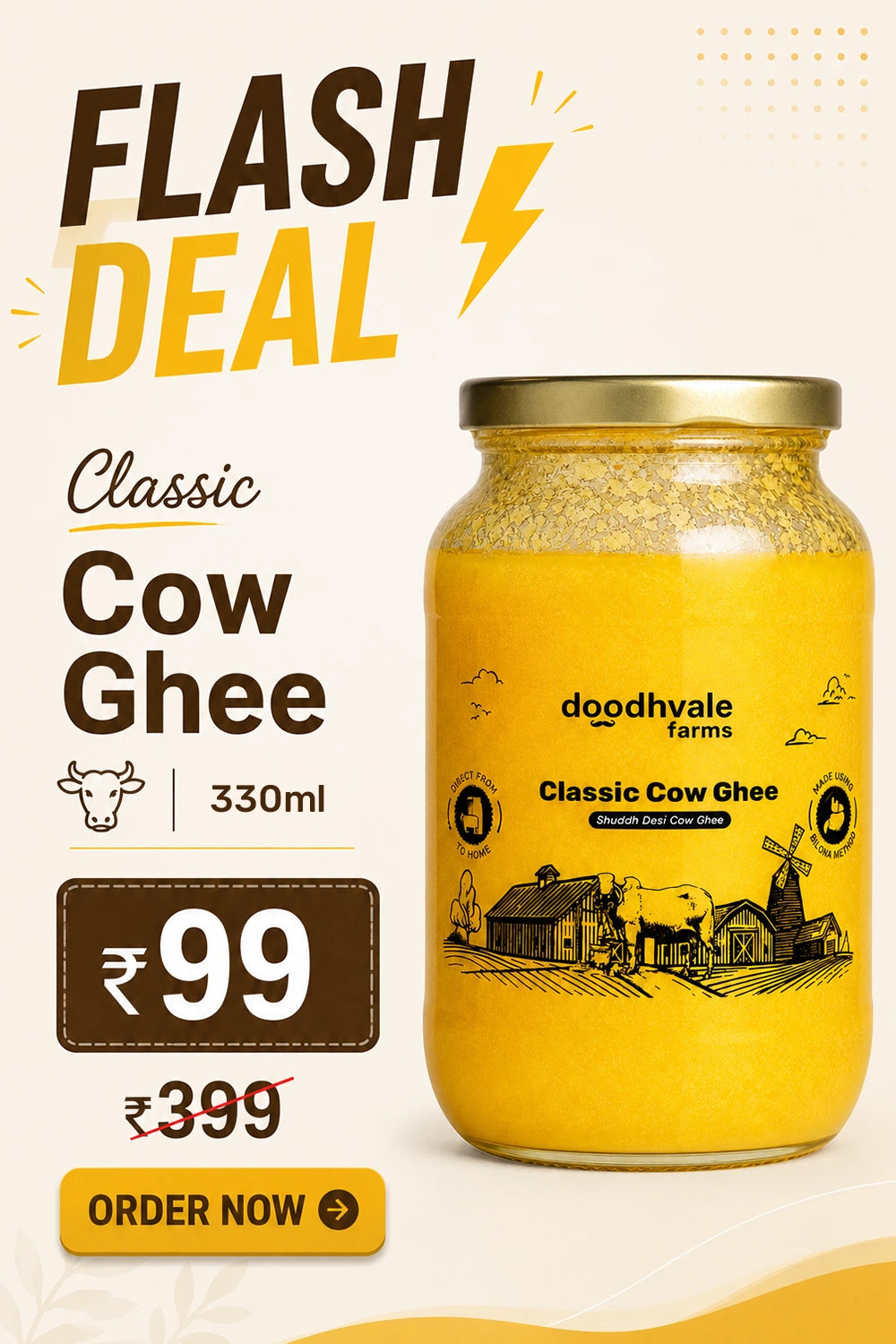 Flash Sale - Classic Cow Bilona Ghee - (330 ML)