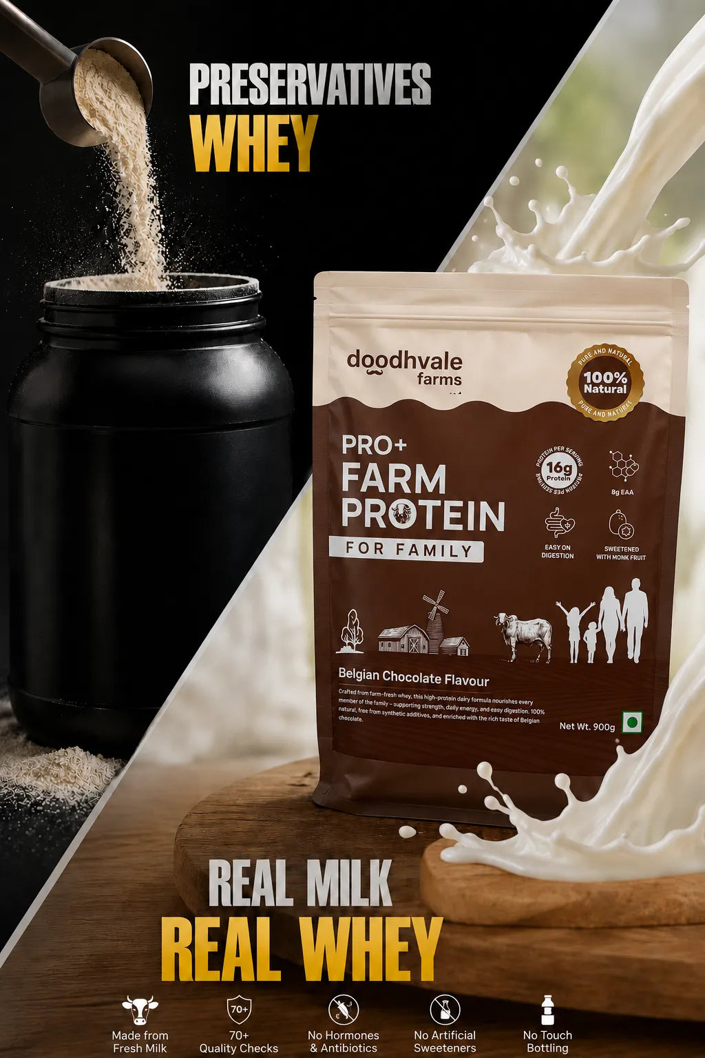 PRO+ Farm Protein For Family - Belgian Chocolate - (450g) - 16g/scoop + Free Gift