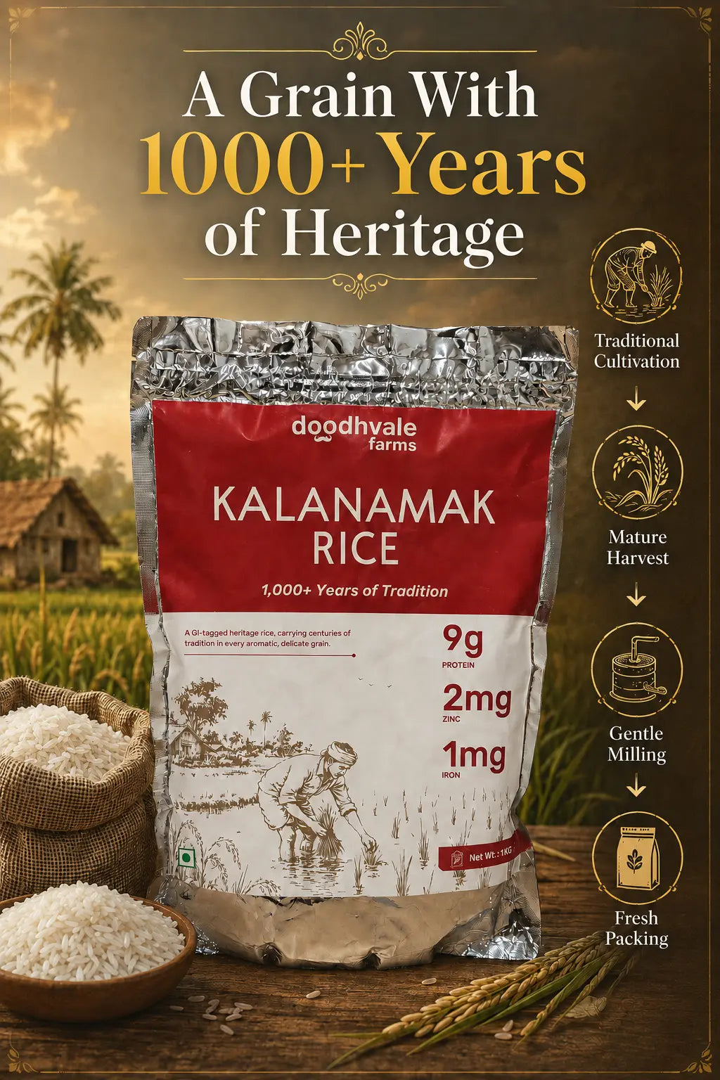 Kala Namak Rice – GI-Tagged Heritage Rice | High Protein