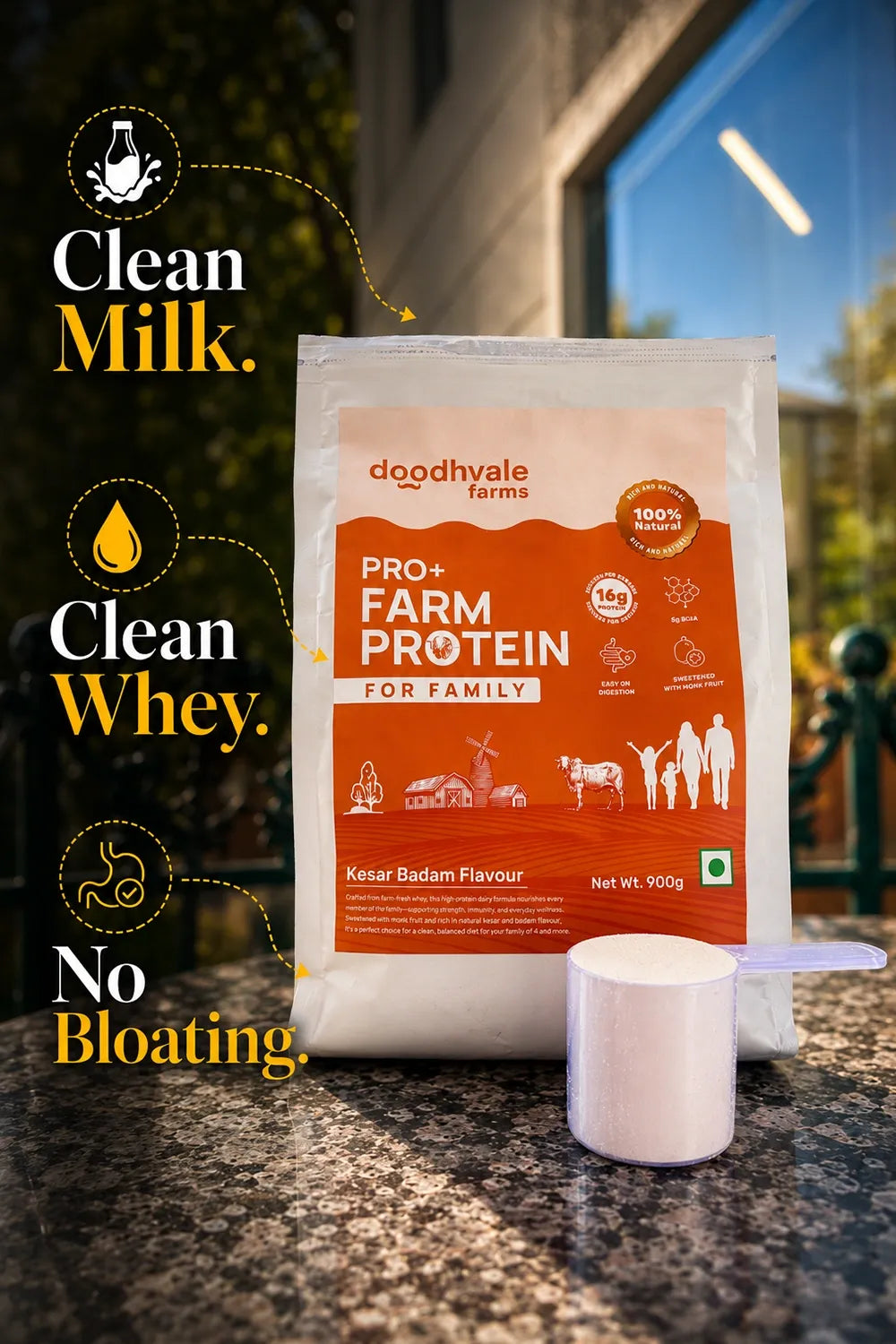 PRO+ Farm Protein Sachet For Family - Kesar Badam - 16g/scoop