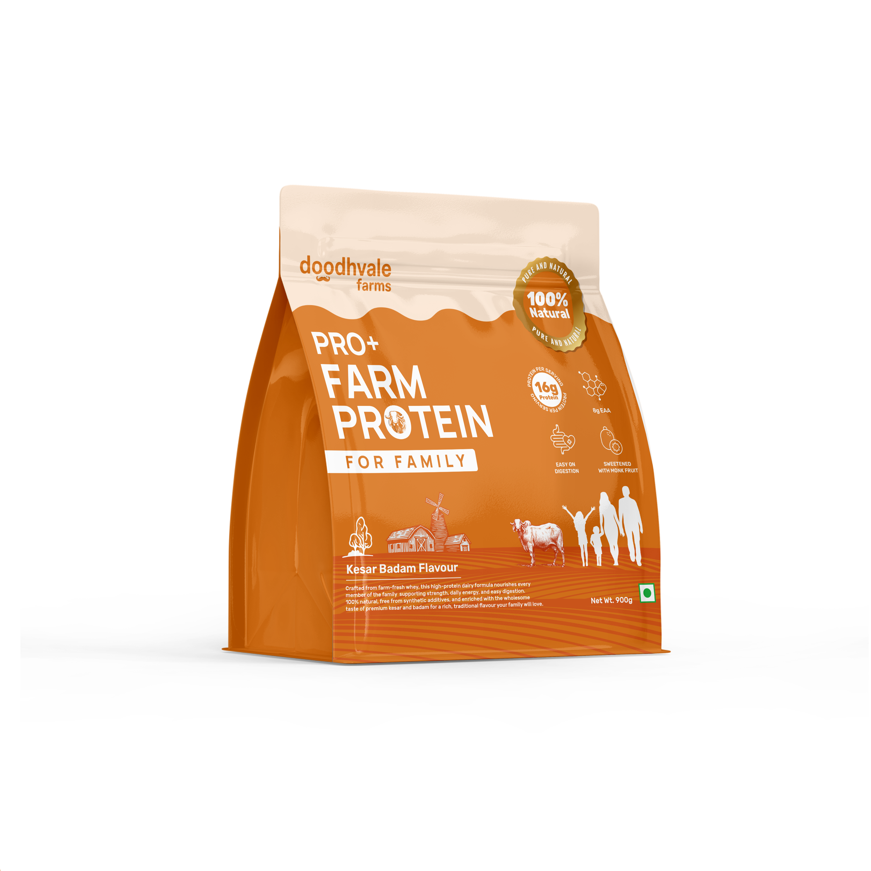 PRO+ Farm Protein For Family - Kesar Badam - 16g/scoop