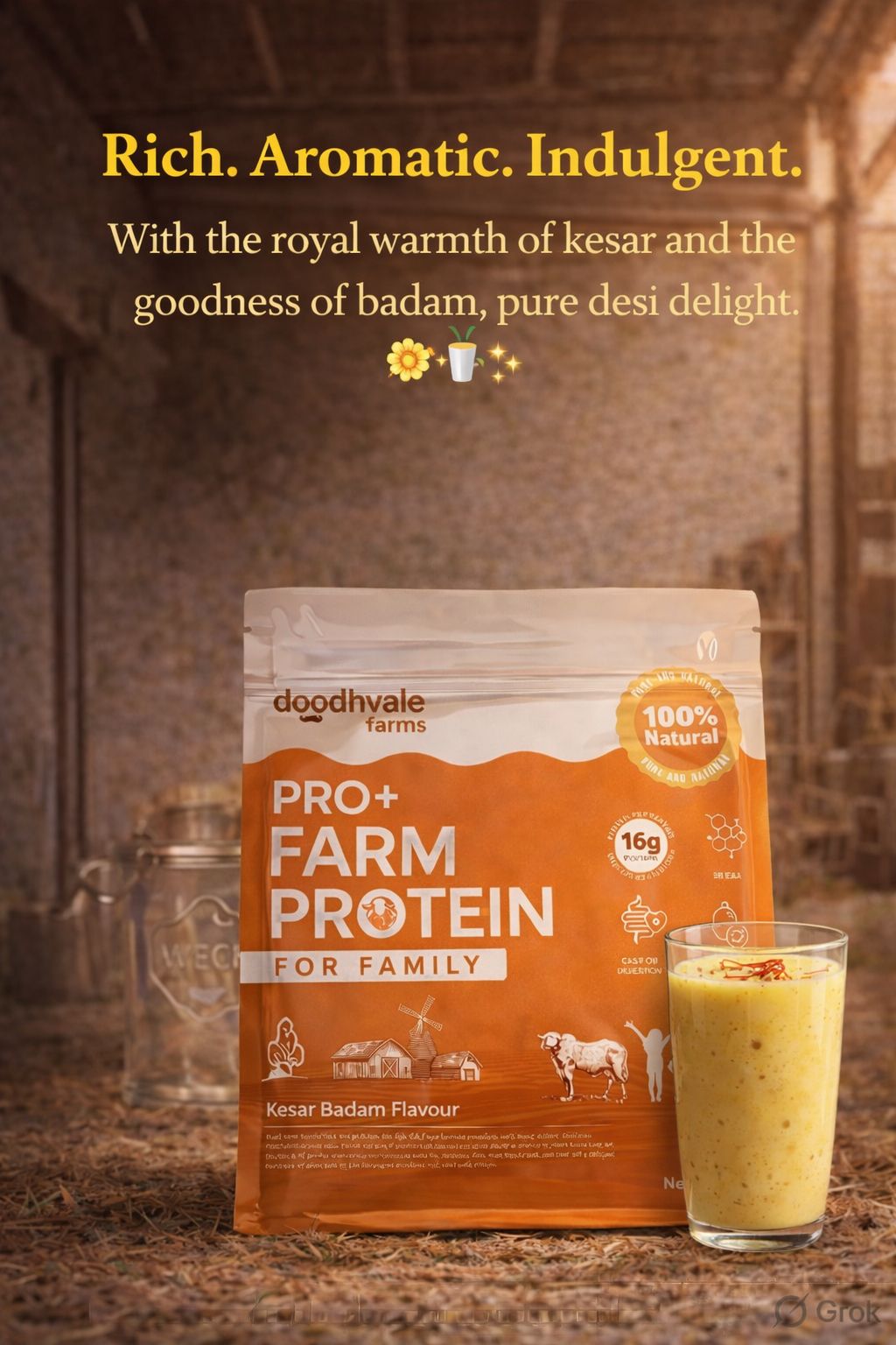 PRO+ Farm Protein For Family - Kesar Badam - 16g/scoop + Free Gift