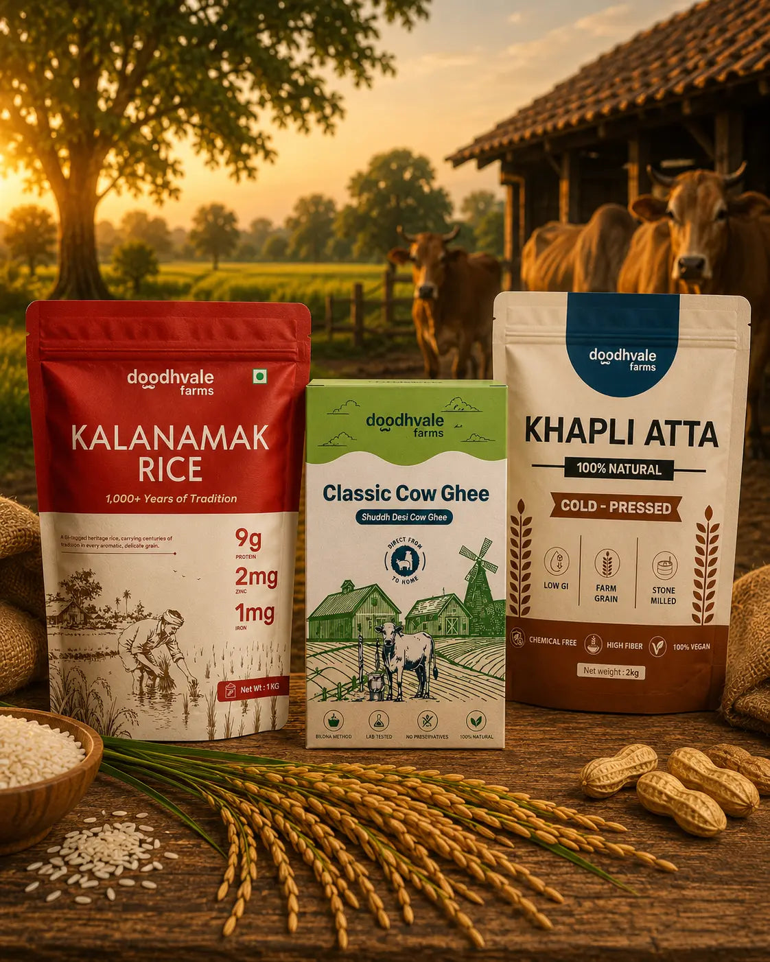 Kala Namak Rice + Khapli atta + Classic cow bilona ghee Combo