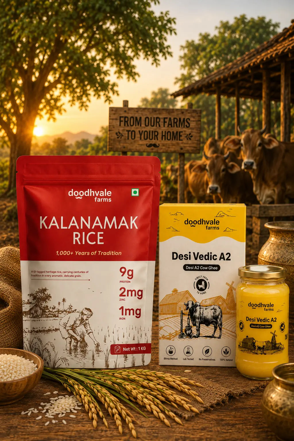 Kalanamak Rice (2 kg) + Cow A2 Vedic Desi Ghee (900 ML) Combo