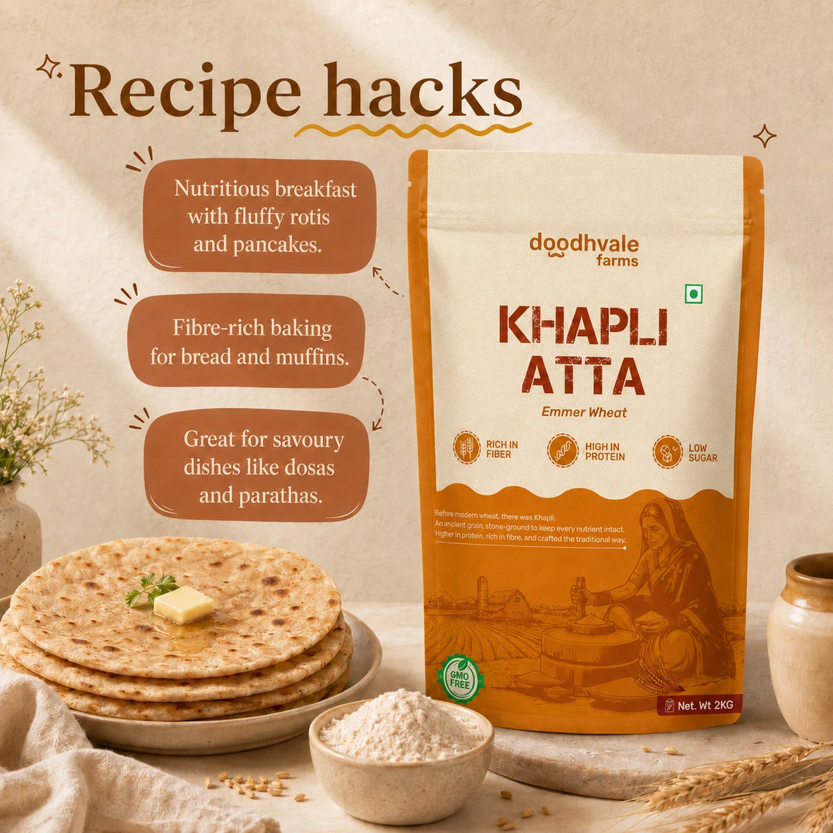 Khapli Atta – Cold Pressed | 2kg .